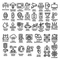 Fototapeta premium Comprehensive Set of Linear Outline Icons Representing Advanced Smart Technology and Connected Devices
