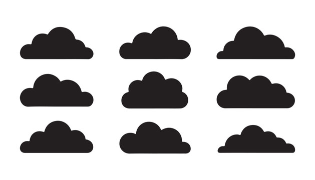 Cloud set for web and app design featuring nine variations of simple, modern cloud shapes.