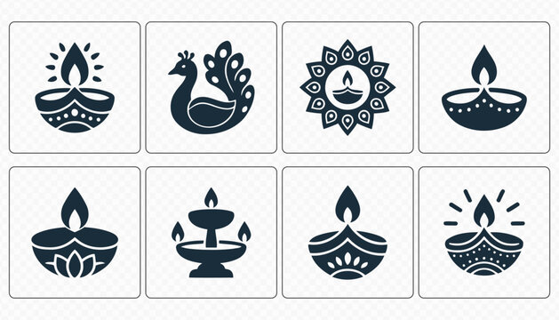 Diwali Celebration Decorative Lamp Icons