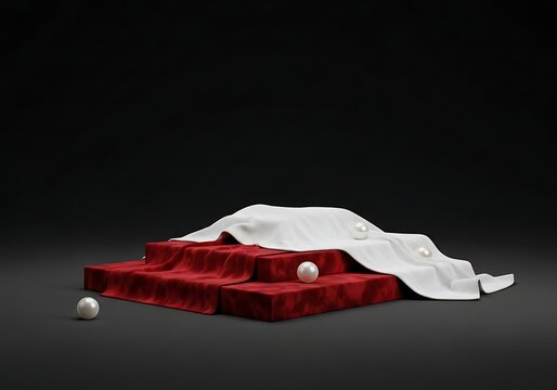 Modern abstract sculpture on red velvet platform