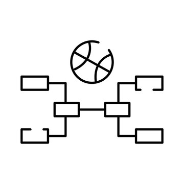 Basketball tournament bracket icon illustrating playoff competition structure and elimination league progress for sports events, planning, and results