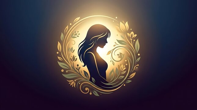 Profile silhouette of a woman in golden floral frame.