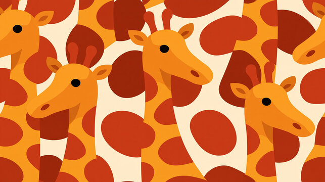 Abstract seamless pattern featuring a caricature-style giraffe illustration, whimsical animal-themed background, with copy space