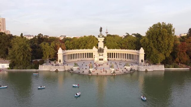 Aerial view of the Retiro Park (Parque del Buen Retiro) in Madrid, Spain