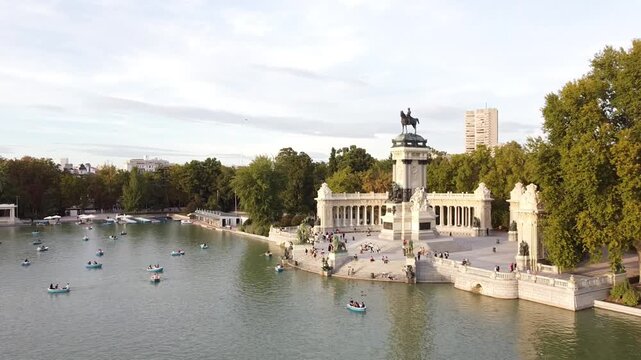 Aerial view of the Retiro Park (Parque del Buen Retiro) in Madrid, Spain