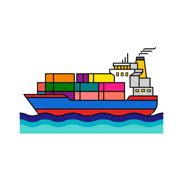 Flat Vector Illustration of Cargo Ship Sailing at Sea
