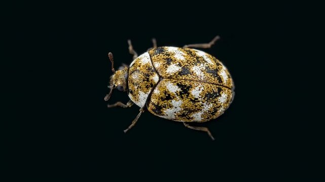 carpet beetle close up isolated on black background studio macro in europe video