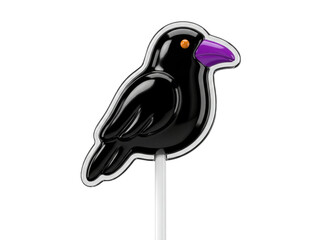 Fototapeta premium Black Crow Shaped Hard Candy Lollipop for Halloween Party Treats and Sweet Snacks