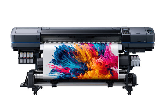 Large format printer isolated on white background with clipping path and transparent space for design display