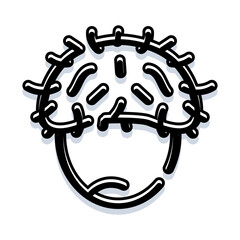Fototapeta premium Military helmet doodle in a line art style, featuring combat gear and head protection for soldiers, creating a symbol of security and defense