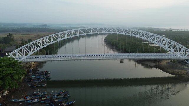 Aerial View Lanscape of Sodongkopo Bridge in Batukaras, West Java