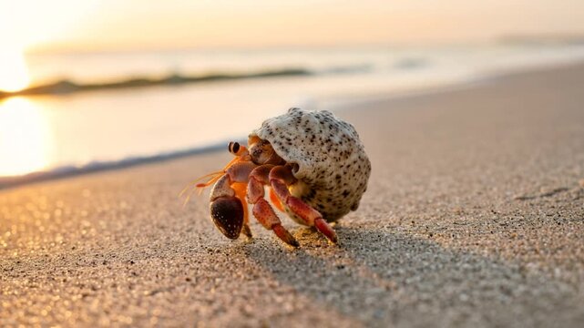 hermit crab close up at morning light on okinawa beach japan video