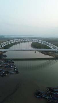 Potrait Aerial View of Sodongkopo Bridge in Batukaras, West Java