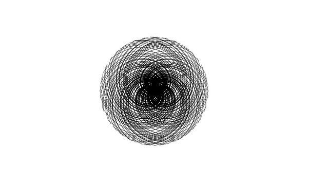 Black spirograph circle pattern, overlapping thin ring lines forming an abstract monochrome geometric mandala, sacred geometry optical design for tattoo, print, logo, poster and creative background