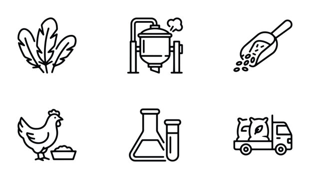 Agriculture Icons Set: Farm, Industry, Science, Food Production, Livestock, Delivery