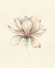 Obraz premium Soft Pastel Watercolor Magnolia Flower Illustration with Elegant Botanical Petals and Gentle Artistic Brush Strokes on a Minimalist Neutral Background