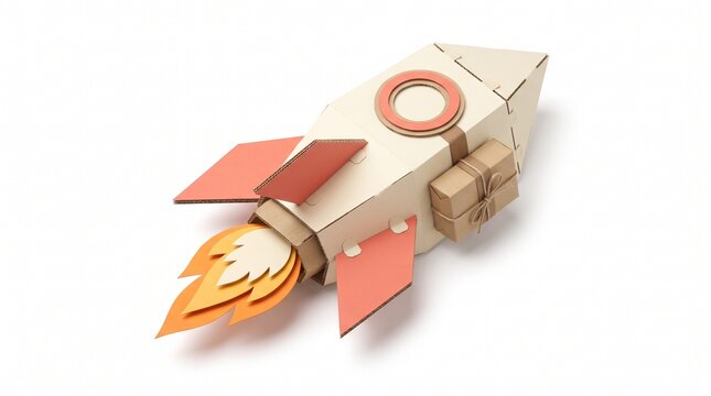 Isometric papercraft rocket launching with an express parcel