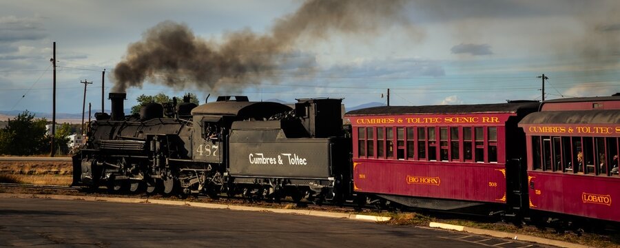 Cumbres Toltec steam train 487 Antonito Colorado panorama