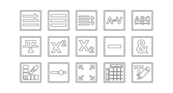 Graphic design and typography framed line vector icons