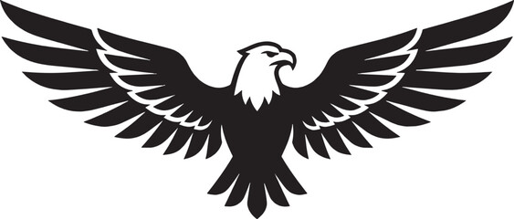 Obraz premium Black and white eagle bird silhouette logo icon with wings spread wide flying in a powerful and majestic pose for branding design isolated on transparent background, Vector