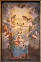 Obraz premium Crema - The fresco of Madonna in the church Santuario di Santa Maria delle Grazie by Gian Giacomo Barbelli (1643).