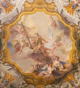 Monza -  The fresco St. Anthony the Abbot on the ceiling of side nave in the Cathedral by Carlo Innocenzo Carloni (1738 -1740).