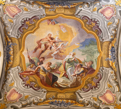 Monza -  The fresco of Glory of Holy St. John the Baptist among the saints the Cathedral by Carlo Innocenzo Carloni (1738 -1740).