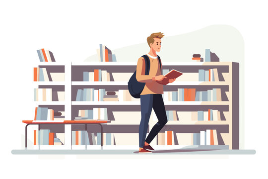 Man in bookstore isolated