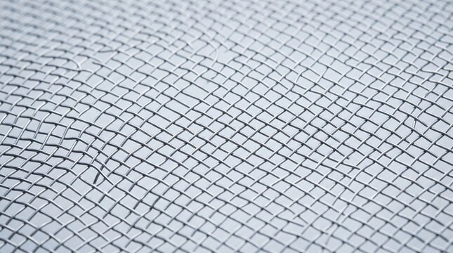Fine Stainless Steel Wire Mesh Square Openings Light Pattern Highlights Shadows Section Bent Distorting Grid Macro Industrial Geometry