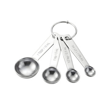 Set of Stainless Steel Measuring Spoons Isolated on White Background