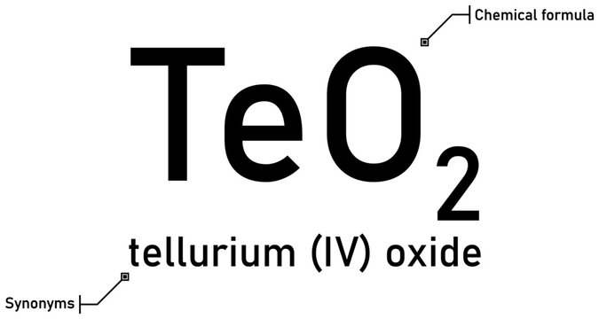 Tellurium (IV) oxide chemical formula with callout titles