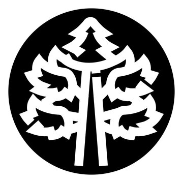 Soka gakkai international - sgi - symbol presenting an abstract tree growing within a solid black circular emblem, representing peace, culture, and education