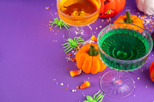 High colored bright Halloween greeting card background, Halloween party invitation or bar menu