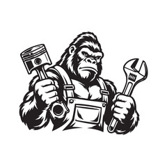 Gorilla mascot holding a piston and a wrench, mechanic mascot © HardWork