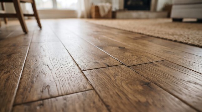 Hardwood flooring texture in a modern living room with copy space