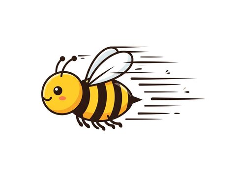 Adorable cartoon bee flying fast, with motion lines indicating speed, perfect for nature or educational content