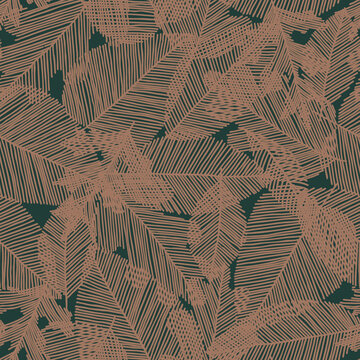 Seamless pattern of handdrawn sketched palm leaves