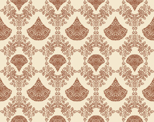 Vintage floral damask pattern with ornate fanshaped motifs © Hamida