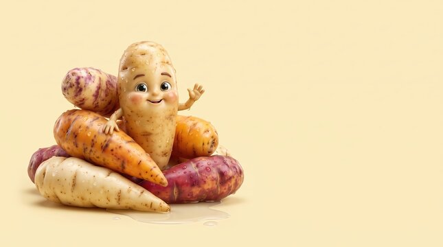 Cute Oca Root Character with Colorful Oca Roots