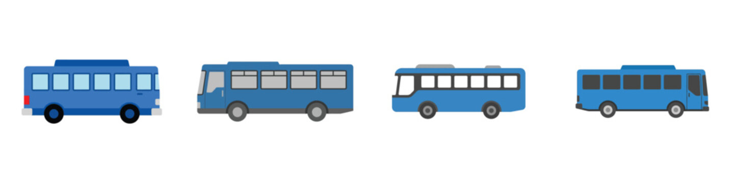 Set of Four Blue Passenger Bus Icons for Public Transportation Design Projects