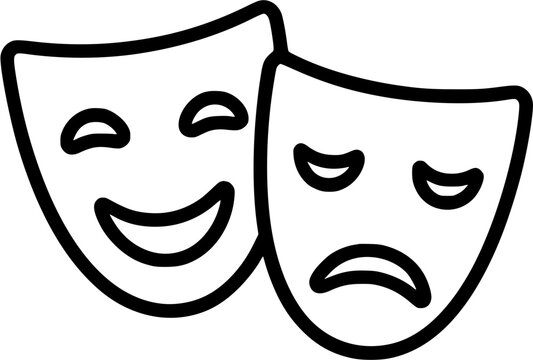 The image features two theatrical masks representing comedy and tragedy, symbolizing the duality of human emotions in performance art