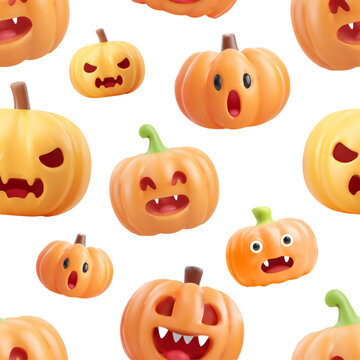 Vector seamless pattern with Halloween Pumpkins isolated on white background.