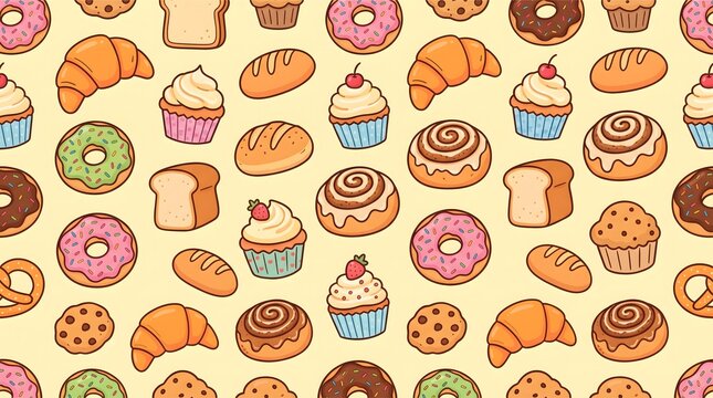 Cute pastries and bakery pattern background design