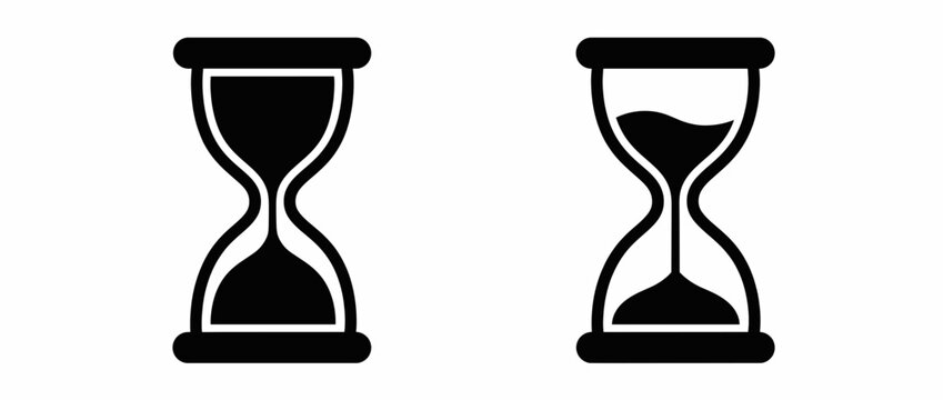 Hourglass icons with sand timers. Classic time measurement symbols. Hourglass, sand timer. Minimalist design for logos, branding, apps. Vector illustration.