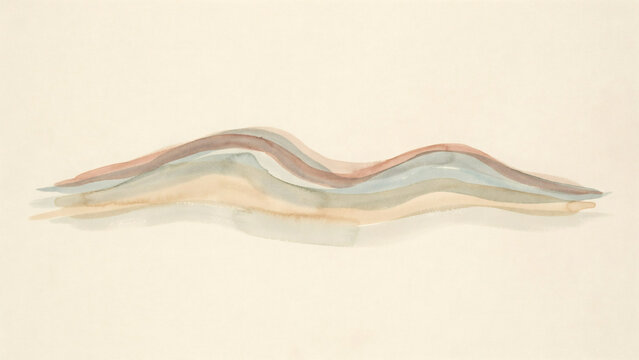 Minimalist Abstract Landscape Illustration Featuring Soft Pastel Watercolor Waves and Fluid Earthy Tones on Textured Fine Paper Background