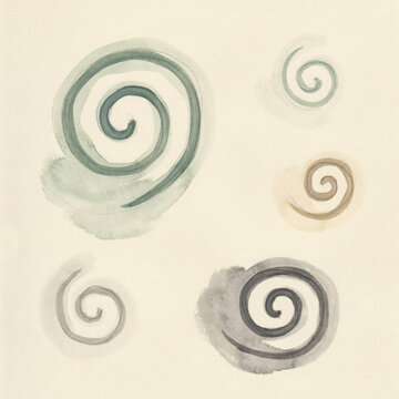 Minimalist Watercolor Spiral Patterns Hand Painted Artistic Organic Swirl Design Elements on Textured Paper Background