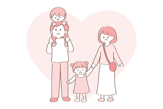 子どもを肩車をするお父さんと子どもと手を繋ぐお母さん