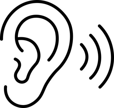 Outline of a human ear receiving sound waves during a listening session isolated on transparent background