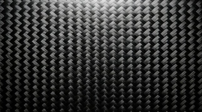 Abstract close up of a dark gray woven carbon fiber texture with subtle light reflections