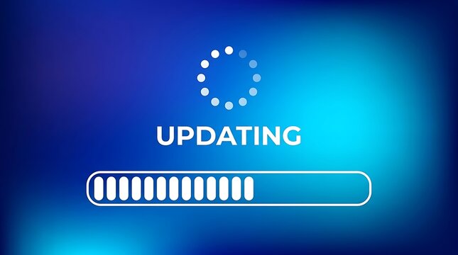 Updating progress bar on blue digital background with progress software technology interface computer internet information